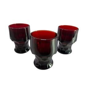 Anchor Hocking Georgian Royal Ruby Red Tumblers Honeycomb Thumbprint Set Of 3